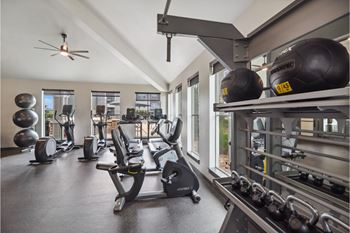 fitness center with cardio and strength training equipment at Carrick Bend apartments